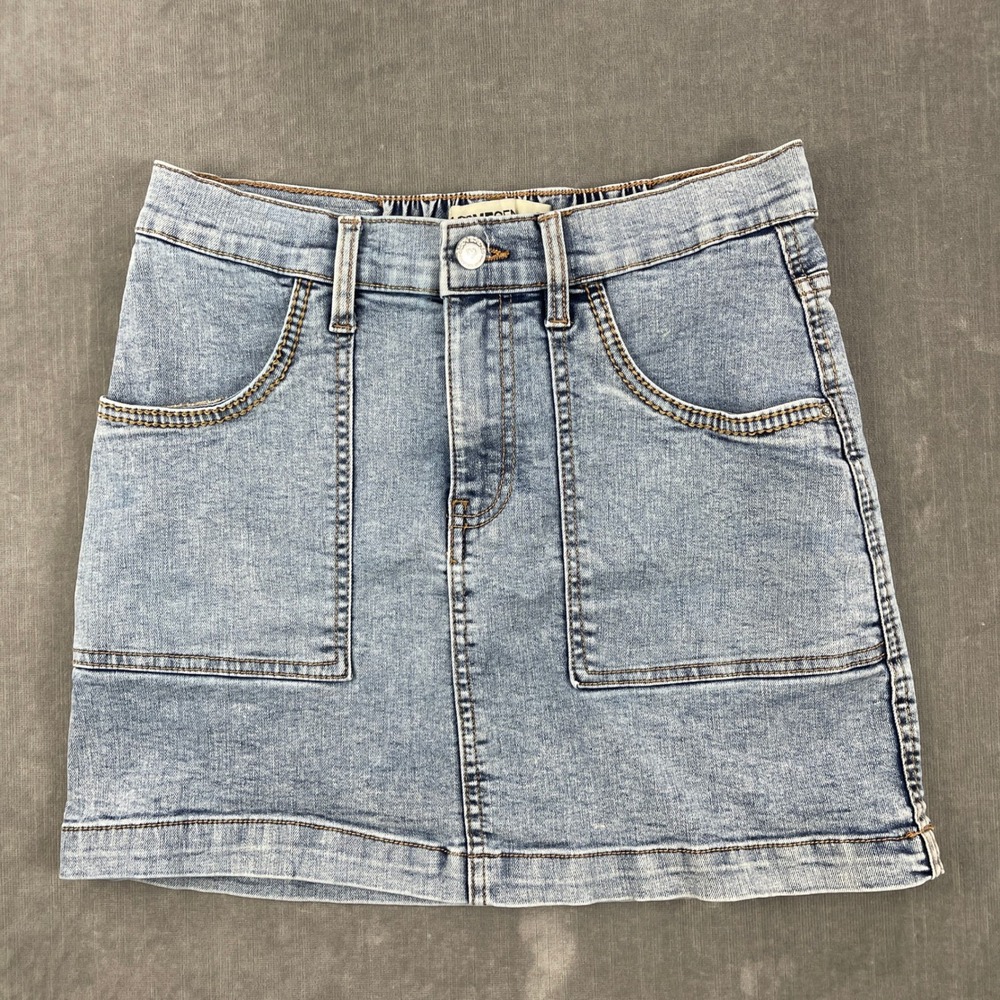 Love Gen Women 5/28 Light Blue Denim Mini Skirt Elastic Back Waistband